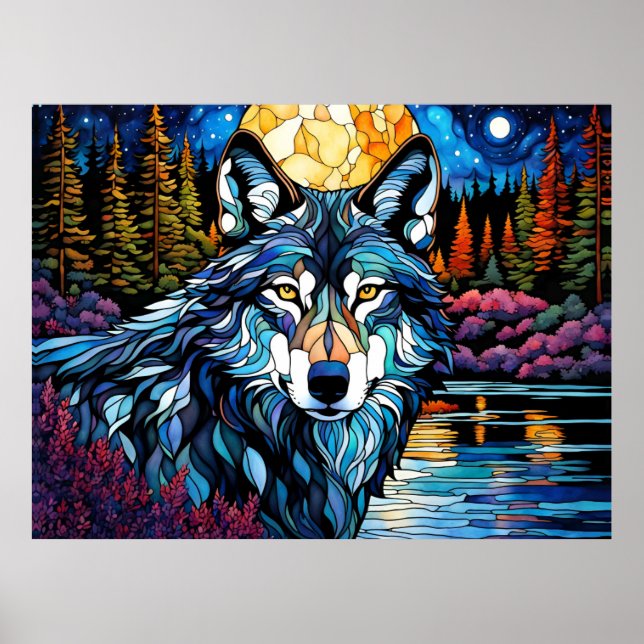 Poster Lobo cinza na Floresta de Vidro Estreito (Frente)