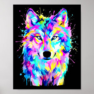Poster Lobo colorido arte splash vida selvagem animal