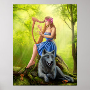 Poster Lobo da fada e do amigo da menina da fantasia do