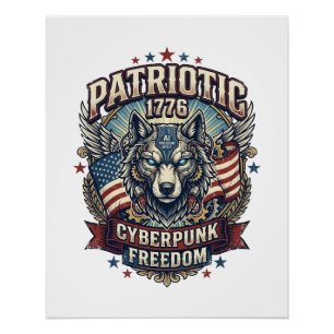 Póster Lobo da Liberdade Patriótico Ciberpunk Futuro Libe