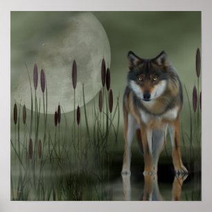 Poster Lobo da lua - lobo, animais