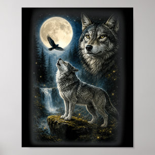 Poster Lobo da natureza floresta árvores lobos animal sel