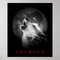 Lobo de Coragem Motivacional de Lua Negra e Branca