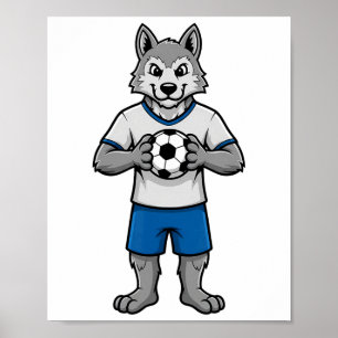 Poster Lobo de futebol fofo jogador de futebol animal esp