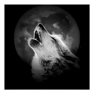Póster Lobo e Lua de Howling Preto e Branco