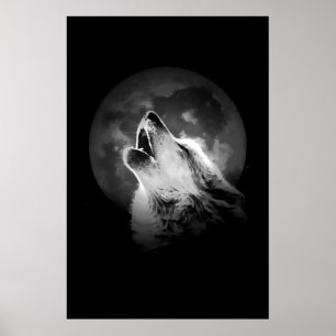 Póster Lobo e Lua de Howling Preto e Branco