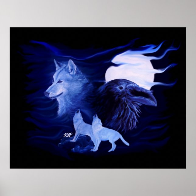 Poster Lobo e Raven com lua de cheio (Frente)
