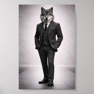 Poster Lobo Elegante em Retrato de Terno Clássico
