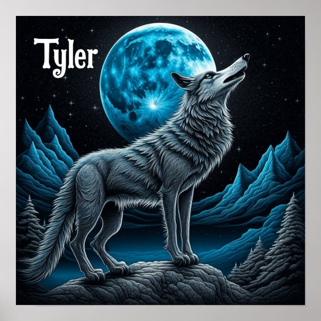 Poster Lobo em frente à lua cheia | arte AI (Frente)