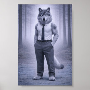 Poster Lobo em Traje Formal Minimalista – Porto da Flores