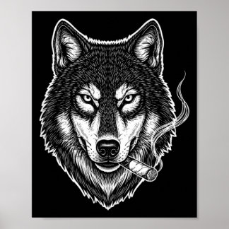 Poster Lobo fumante meme engraçado design vintage cigarro