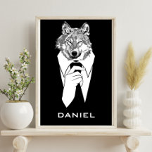 Lobo Hipster Engraçado com Smoking Preto Personali