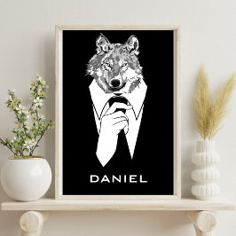 Poster Lobo Hipster Engraçado com Smoking Preto Personali