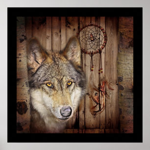 Póster Lobo ideal ocidental do indiano do nativo