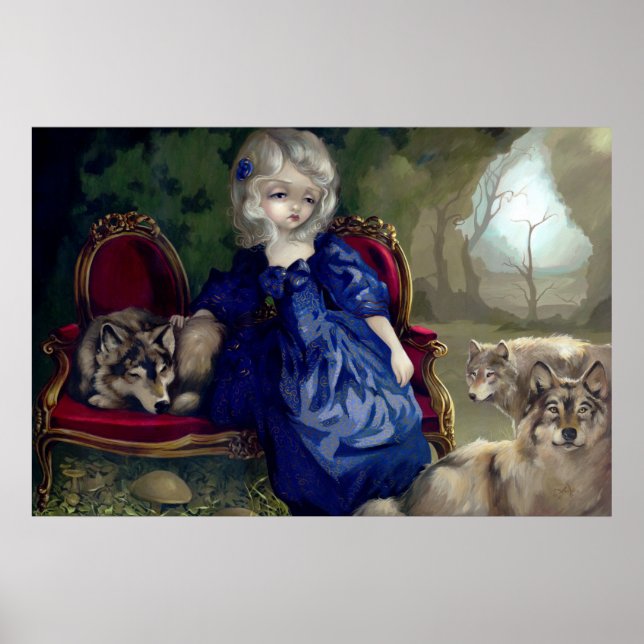 Póster Lobo Impressão-gótico Loup-Garou La Tristesse Art (Frente)