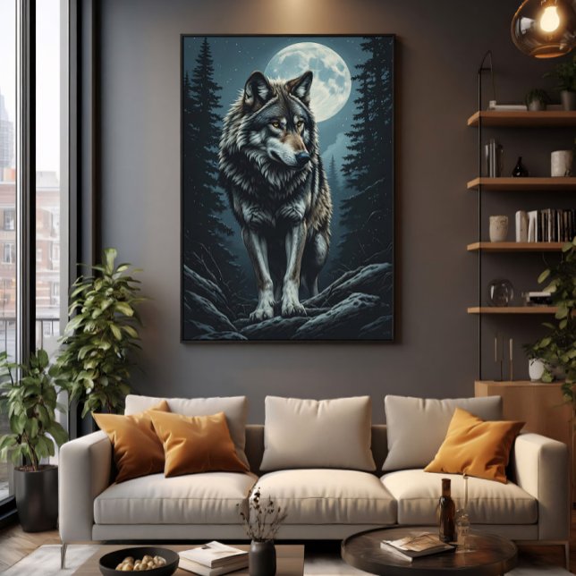 Poster Lobo Majestoso Sob a Lua Cheia (Criador carregado)