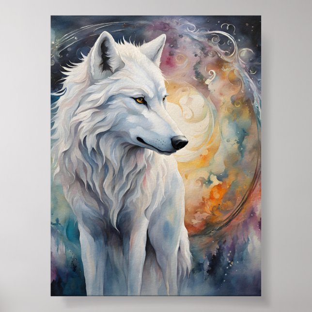 Poster Lobo Misterioso na Magia das Cores (Frente)