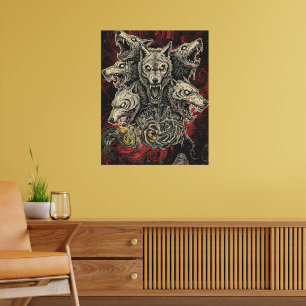 Poster Lobo Mítico de Múltiplas Cabeças em Redemoinhos So