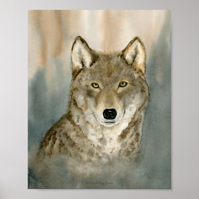 Poster Lobo na Névoa Aquarela (Frente)