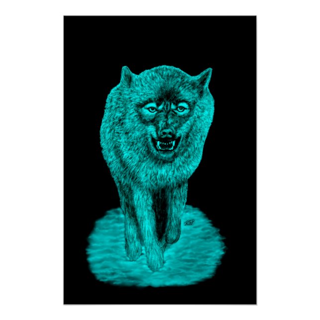 Póster Lobo Negro Zangado na Noite (Frente)