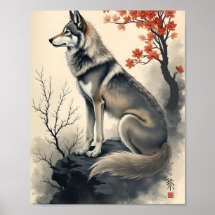 Poster Lobo num Jardim Japonês
