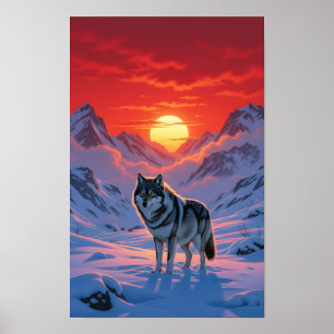 Poster Lobo Solitário Contra O Pôr do Sol