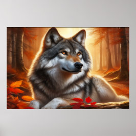 Poster Lobo Solitário na Floresta: Solitude em Amidst Nat