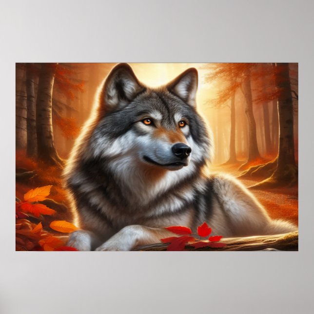 Poster Lobo Solitário na Floresta: Solitude em Amidst Nat (Frente)