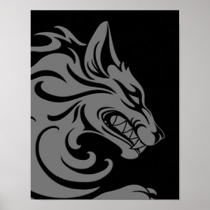 Póster Lobo tribal cinzento e preto agressivo