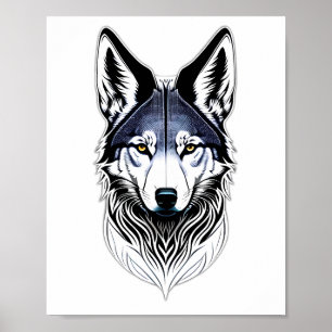 Poster Lobo Tribal Face Design