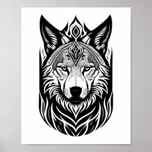 Poster Lobo Tribal Face Design