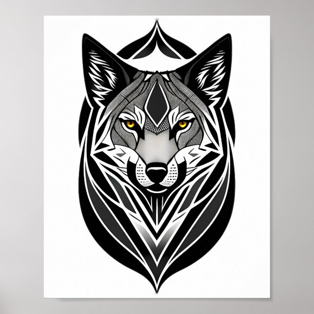 Poster Lobo Tribal Face Design (Frente)