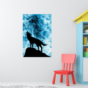 Poster Lobo Uivando Fumaça Azul de Inverno Abstrato