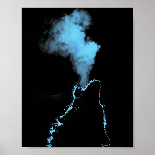 Poster Lobo Uivando Para a Lua Noite Estrelada Lobos Anim (Frente)
