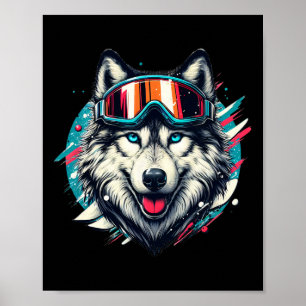 Poster Lobo Usando Óculos de Esqui Snowboard Lobo Esquian