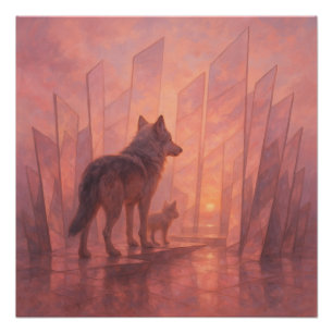 Póster Lobos no Caminho do Espelho do Nascer do Sol – Art