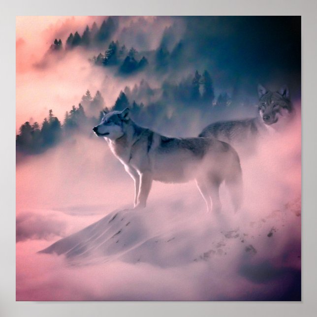 Poster lobos no nascer do sol (Frente)