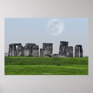 Póster Local antigo de Stonehenge Standby Stones & Moon