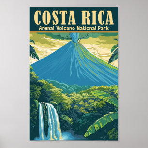 Poster Local da Viagens vintage do Arenal Volcano Costa R
