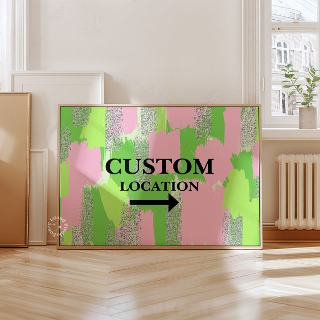 Poster Local Personalizado Sinal de Pré-Disquete Dorm Dec (Custom Location Sign Preppy Dorm Decor Green/Pink)