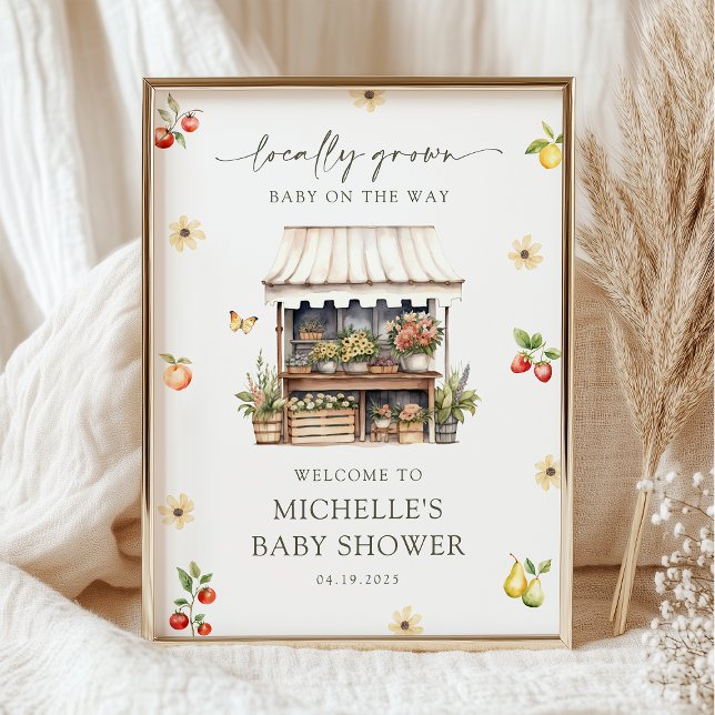 Poster Locally Grown Rustic Boho Baby Shower Welcome Sign (Criador carregado)