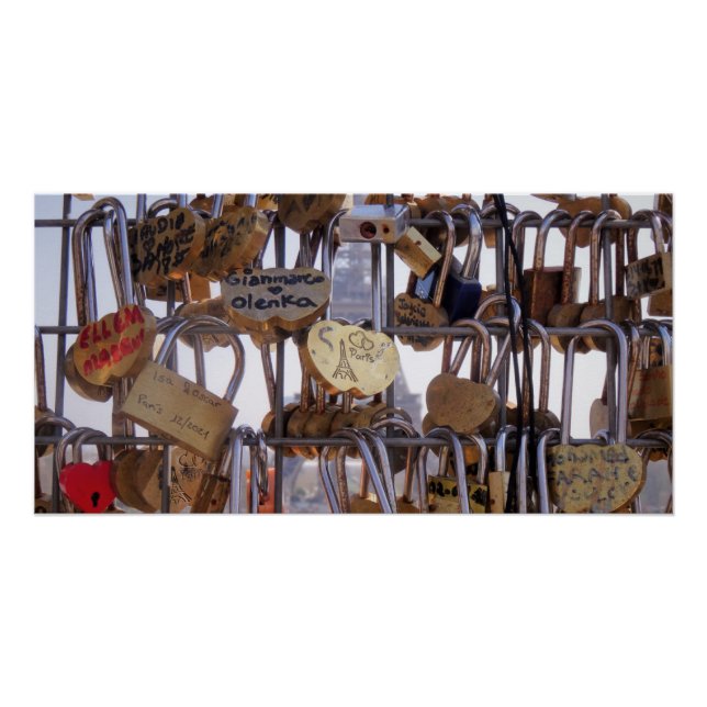 Póster Locks de amor e Torre Eiffel. Paris. França. Poste (Frente)