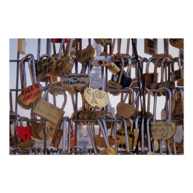 Póster Locks de amor e Torre Eiffel. Paris. França. Poste (Frente)