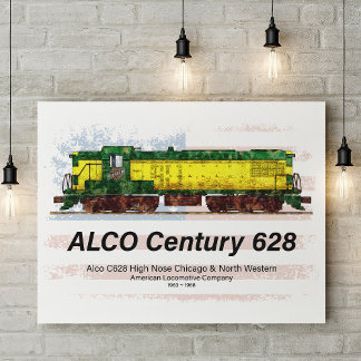 Poster Locomotiva a diesel Alco C-628 e bandeira american