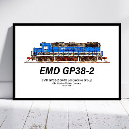 Poster Locomotiva a diesel EMD GP38-2 azul e branca da GA