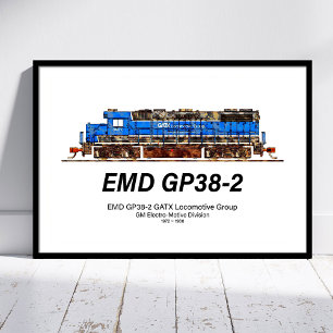 Poster Locomotiva a diesel EMD GP38-2 azul e branca da GA