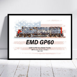 Poster Locomotiva a diesel EMD GP60 e bandeira americana