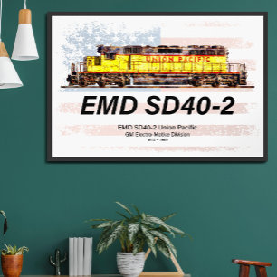 Poster Locomotiva a diesel EMD SD40-2. Bandeira americana