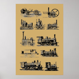 Poster Locomotiva a Vapor Antiga Arte "Steampunk"