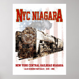 Poster Locomotiva a vapor NYC Niagara com bandeira americ